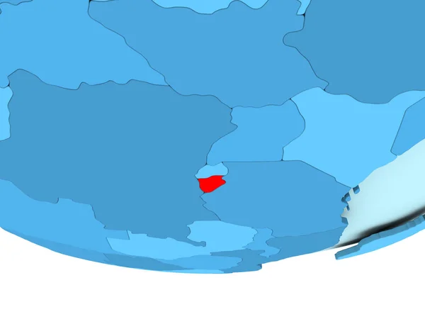 Burundi v červené barvě na modré mapy — Stock fotografie