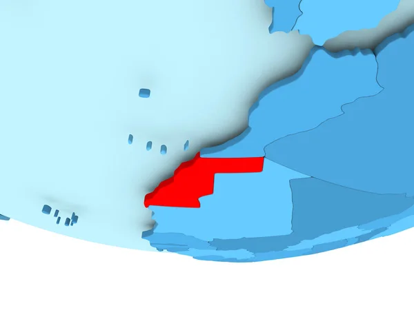 Sahara Occidental en rojo en el mapa azul — Foto de Stock