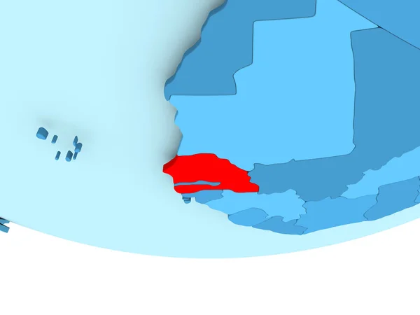 Senegal in rot auf blauer Karte — Stockfoto