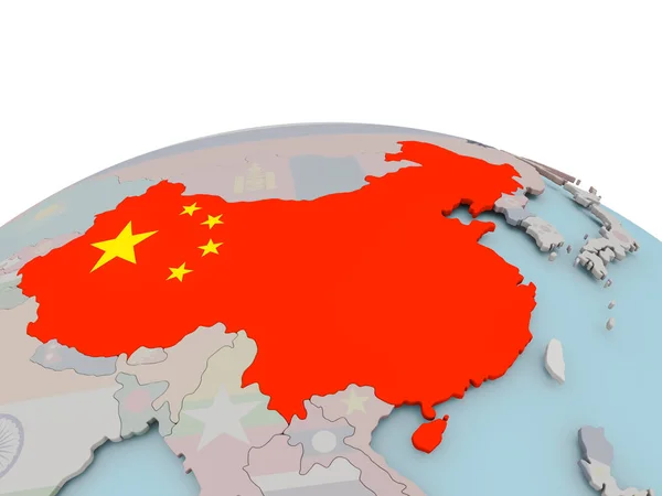 Mapa político de China en globo con bandera — Foto de Stock