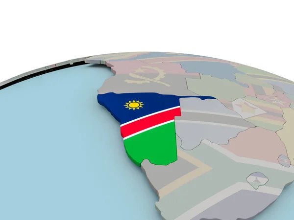 Carte politique de la Namibie sur le globe avec drapeau — Photo