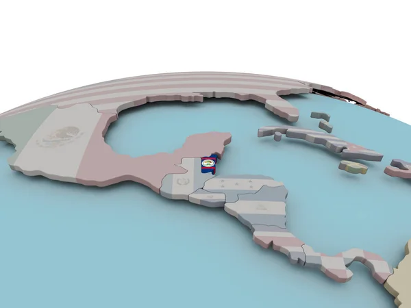 Politisk karta över Belize på jordglob med flagga — Stockfoto