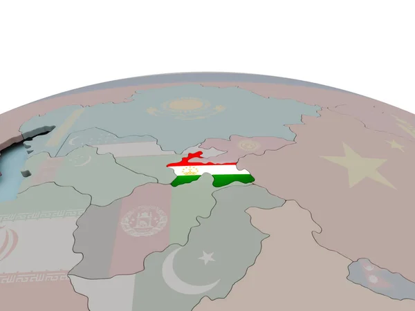 Politische Karte von Tadschikistan auf Globus mit Flagge — Stockfoto