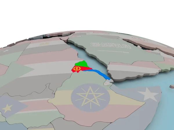 Πολιτικό χάρτη της Ερυθραίας στην υδρόγειο με σημαία — Φωτογραφία Αρχείου