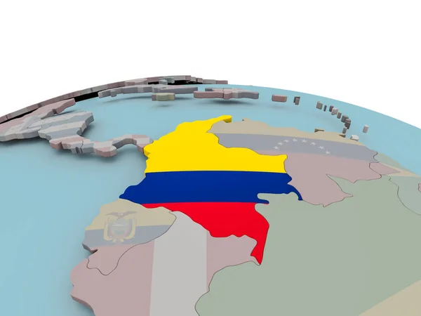 Mappa politica della Colombia sul globo con la bandiera — Foto Stock