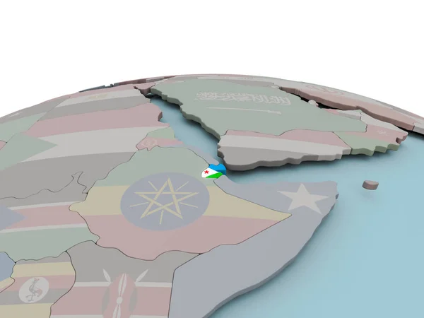 Mappa politica di Gibuti sul globo con bandiera — Foto Stock