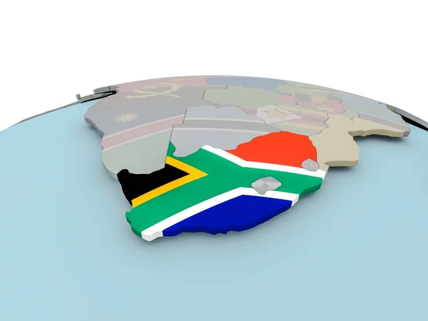 Πολιτικό χάρτη της Νοτίου Αφρικής στον κόσμο με σημαία — Φωτογραφία Αρχείου