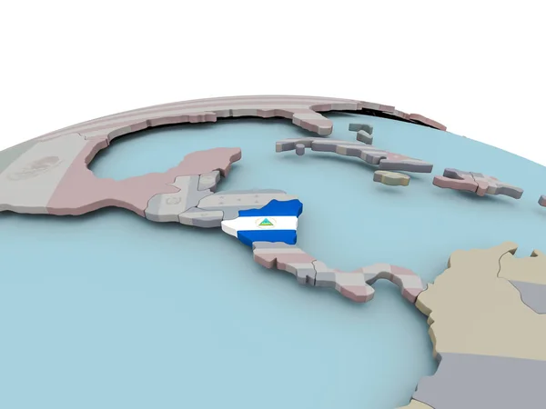 Mapa político da Nicarágua no globo com bandeira — Fotografia de Stock