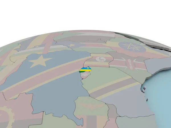 Mapa político de Ruanda en globo con bandera —  Fotos de Stock