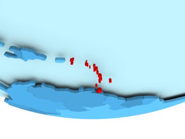 Mavi haritada kırmızı Karayipler'de