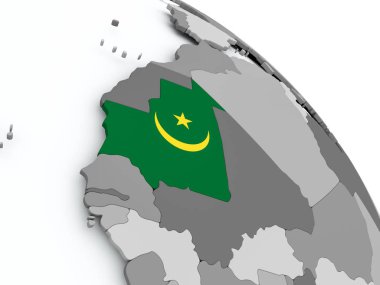 Dünya üzerinde bayrak ile Moritanya Haritası