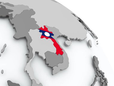 Dünya üzerinde bayrak ile Laos Haritası