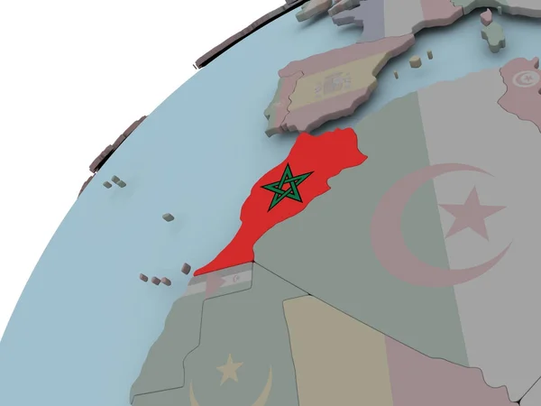 Na mapie Maroka z flagą — Zdjęcie stockowe