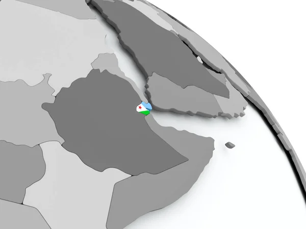 Mapa, Dżibuti, z flagą na całym świecie — Zdjęcie stockowe