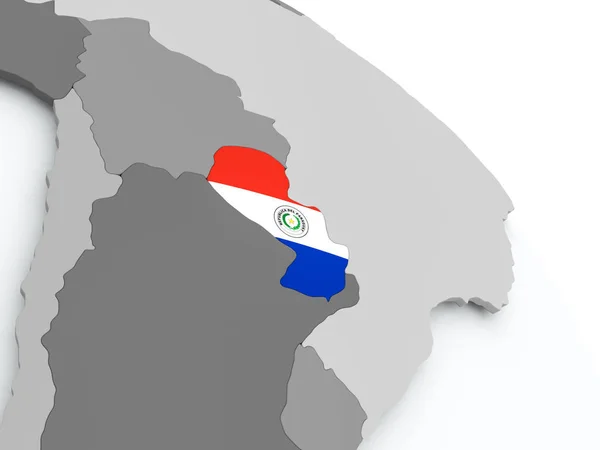 Mapa do Paraguai com bandeira no globo — Fotografia de Stock