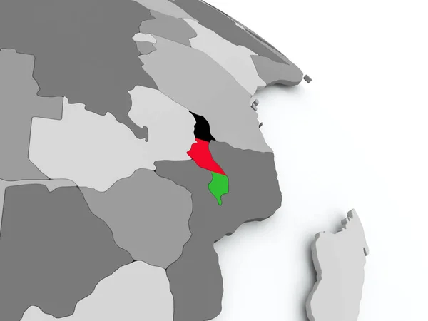 Mapa de Malawi con la bandera en el mundo — Foto de Stock