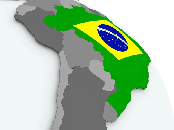 Mapa de Brasil con bandera en el globo — Foto de Stock