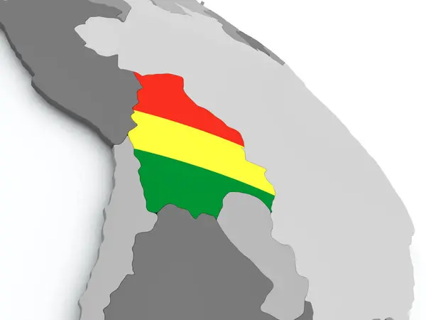 Mappa della Bolivia con la bandiera sul globo — Foto Stock