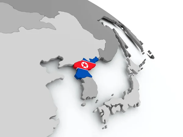 Map of North Korea with flag on globe — Stock Photo, Image