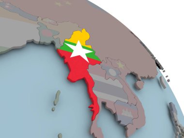 Myanmar Haritası bayrak ile