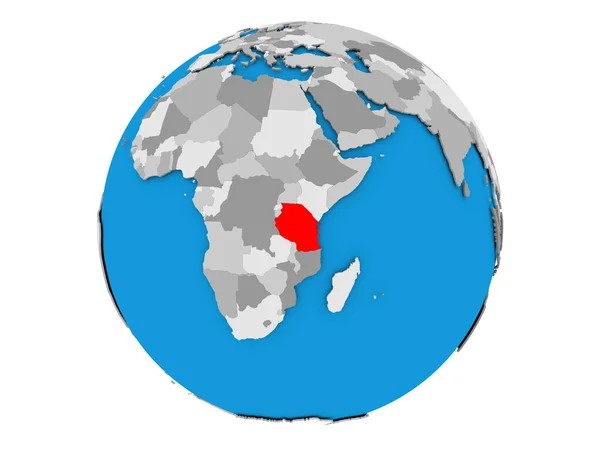 Tanzania på globe isolerade — Stockfoto