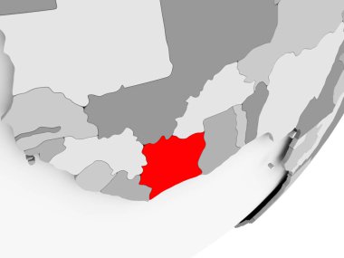 Fildişi Sahili kırmızı gri harita üzerinde