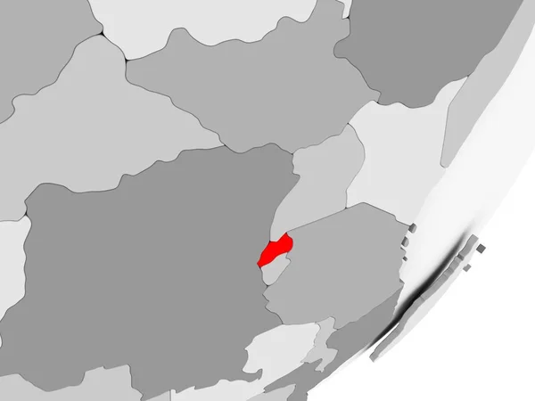 グレーの地図上の赤でルワンダ — ストック写真
