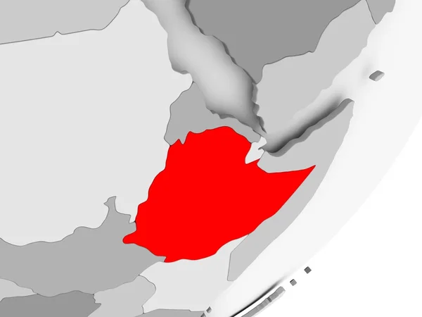 Ethiopia in red on grey map — Stock Photo, Image