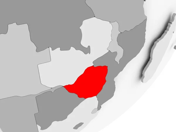 회색 지도에 빨간색으로 짐바브웨 — 스톡 사진