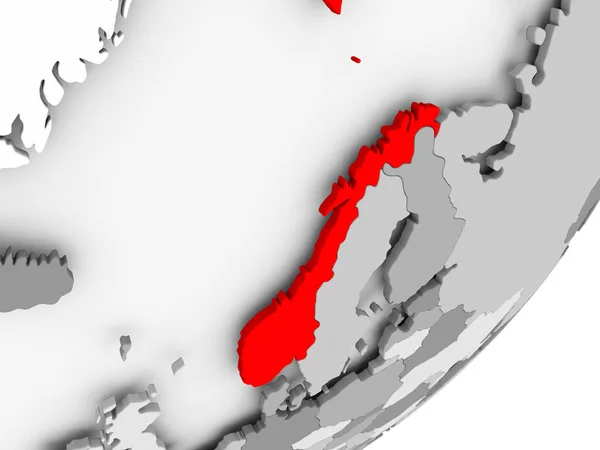 Norsko v červené barvě na šedém mapu — Stock fotografie