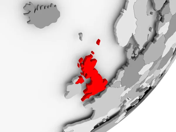 グレーの地図上の赤でイギリス — ストック写真