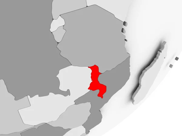 Malawi en rouge sur carte grise — Photo