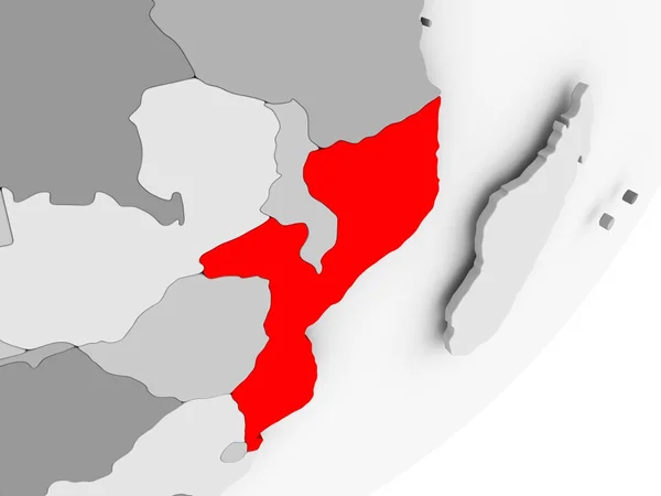 Mozambique in red on grey map — Stock Photo, Image