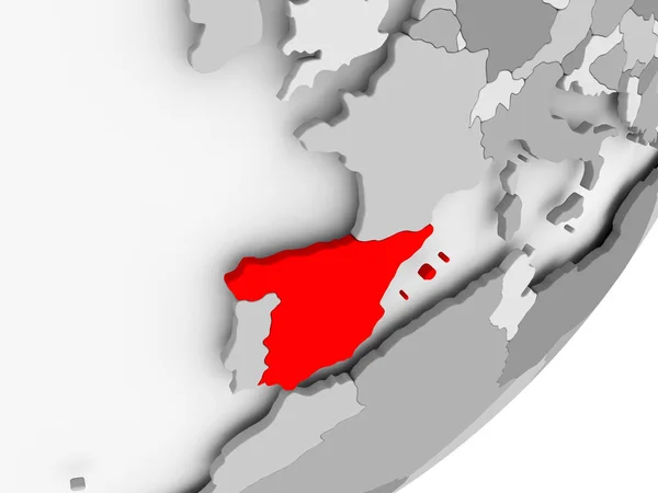 Spain in red on grey map — Stock Photo, Image