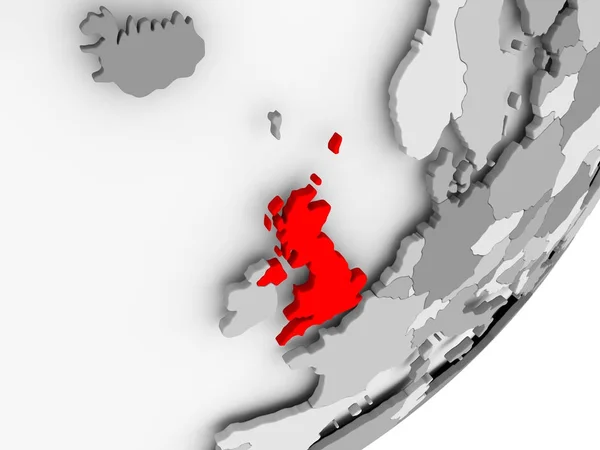 Reino Unido em vermelho no mapa cinzento — Fotografia de Stock