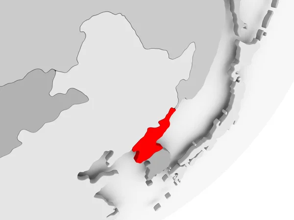 Corea del Norte en rojo en el mapa gris —  Fotos de Stock