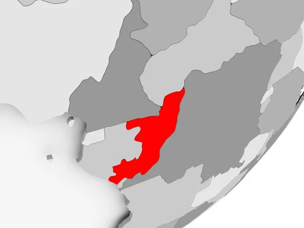 Kongo i rött på grå karta — Stockfoto