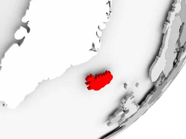 Iceland in red on grey map — Stock Photo, Image