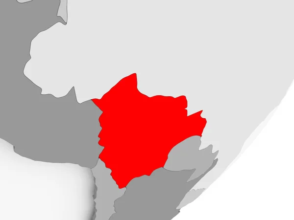 Bolívia em vermelho no mapa cinzento — Fotografia de Stock