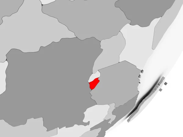 Burundi i rött på grå karta — Stockfoto