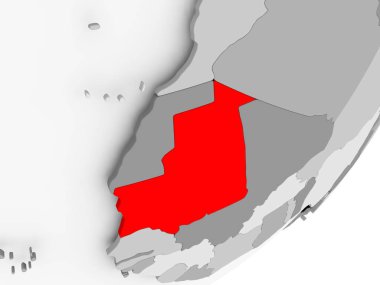 Moritanya kırmızı gri harita üzerinde