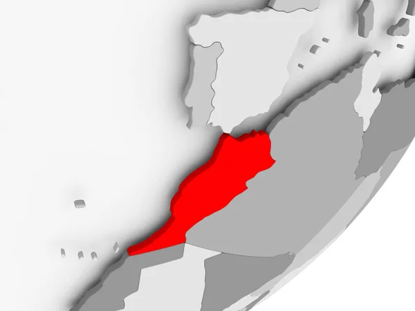 Marruecos en rojo en el mapa gris — Foto de Stock