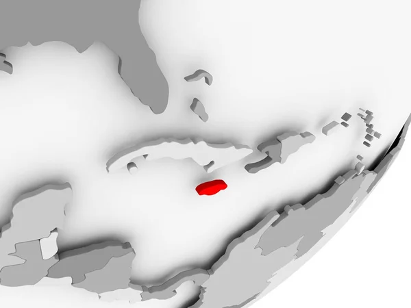 Jamajka v červené barvě na šedém mapu — Stock fotografie