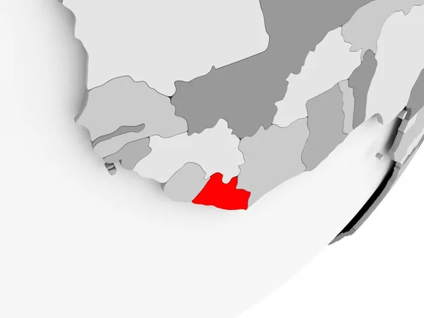 Liberia i rött på grå karta — Stockfoto