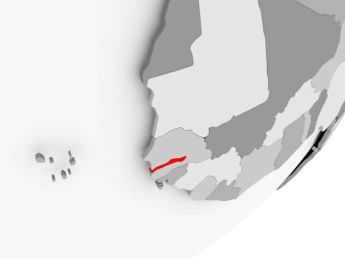 Gambiya kırmızı gri harita üzerinde