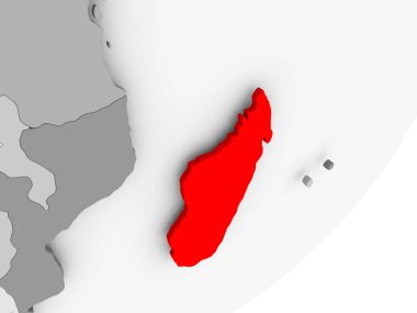 Gri haritada kırmızı Madagaskar