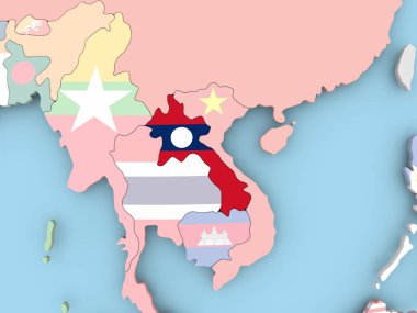 Dünya üzerinde bayrak ile Moğolistan Haritası