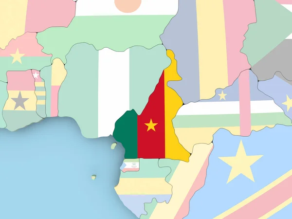 Mapa Ghany z flagą na całym świecie — Zdjęcie stockowe