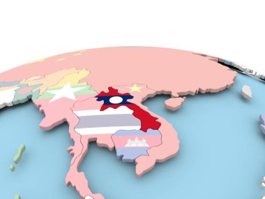 Laos bayrağı parlak dünya üzerinde