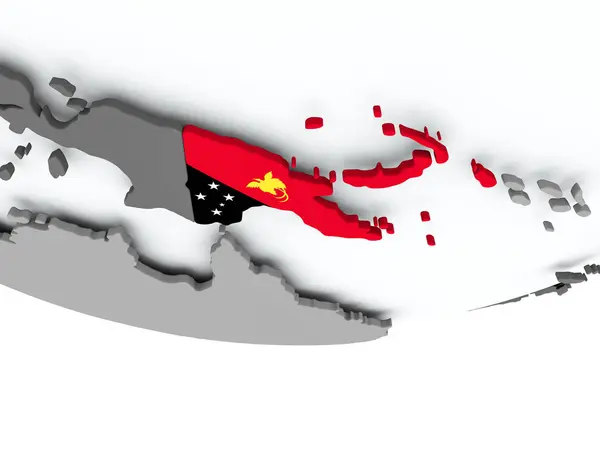 Papua New Guinea with flag on globe — Stock Photo, Image